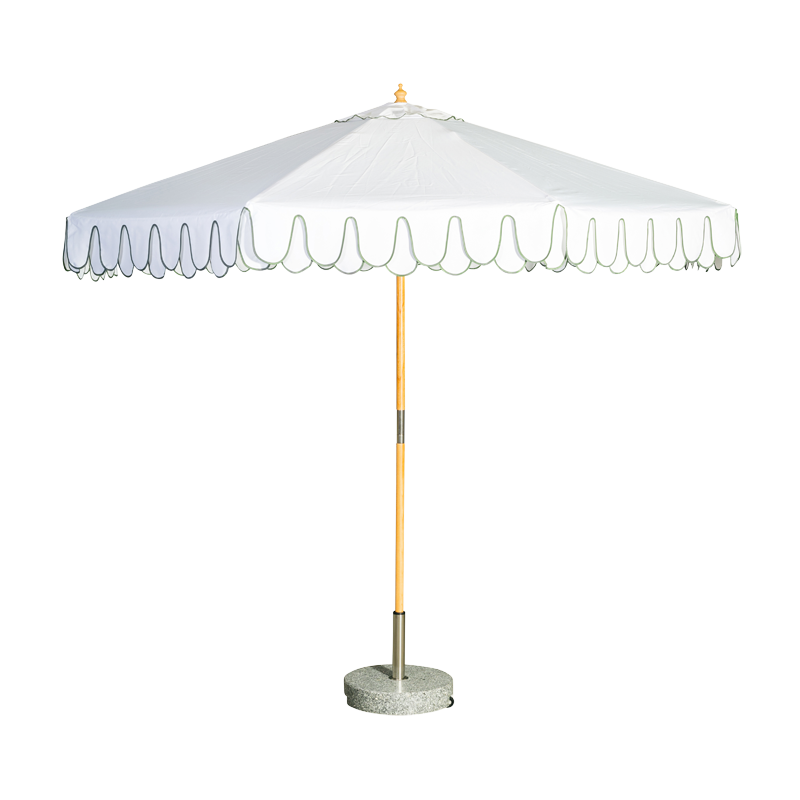Sonnenschirm Weiß 300 cm | Volant Grün Blau Mieten - Eventdekoration Wiesent München Sonnenschirm Weiß 300 cm | Volant Grün Blau Mieten - Eventdekoration Wiesent München